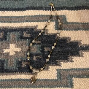 Elegant Glass Beaded Necklace with Hemp Leaf Pendant Gold Clasp